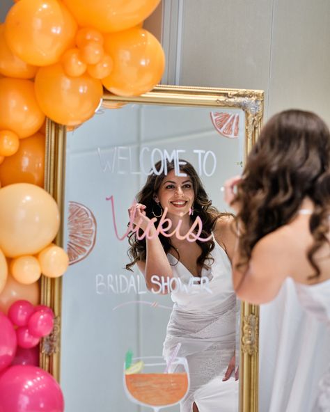 Aperol Spritz Themed Bridal Shower- Her Last SPRITZ as a MISS 🍹 Isn’t she so adorable! 🥹🧡 • • • Backdrops, Balloons & Backdrop Flowers: @decorandvibes • Backdrop Decal: @signedbytobs • Entrance Live Flower arrangement: @goldiegroupott • Cake: @ohmysweetreats • Photographer: @samuelbass • • #ottawa #orange #hotpink #balloongarland #613 #ottawaevents #bridalshower #bridetobe #aperolspritz #aperolspritztheme #pink #fuschia #ottawabridalshowers #ottawaeventdecor #sohochampagne #ottawaeventd... Spritz Themed Bridal Shower Ideas, Aperol Bridal Shower Theme, Pink And Orange Bridal Shower Decor, Bridal Garden Party, Spritz Aperol, Balloons Backdrop, Backdrop Flowers, Bridal Shower Backdrop, Spring Bridal Shower