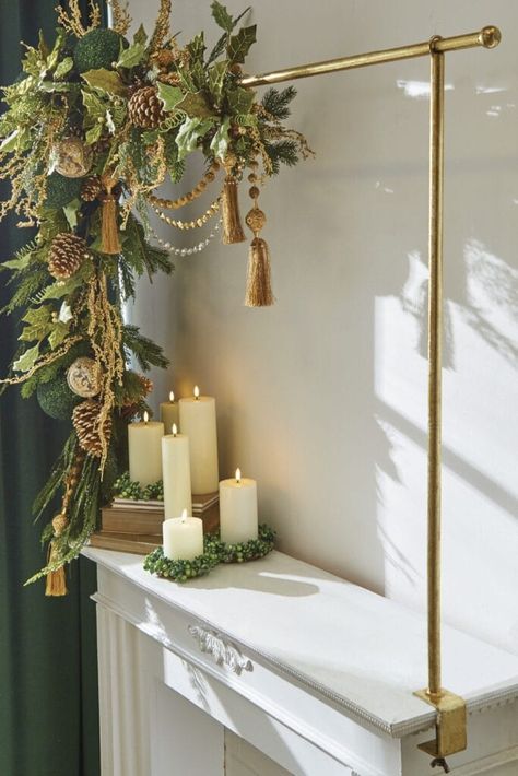 An Over the Table Rod for Decorating | Jeannie Pence Over Table Rod Decor, Over The Table Rod Decor, Over The Table Rod, Tabletop Christmas Decor, Decorating Ornaments, Garland Hanger, Mom Decor, Floating Centerpieces, Hanging Christmas Stockings