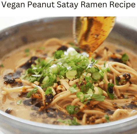 Vegan Peanut Satay Ramen Recipe Vegan Peanut Satay Ramen, Satay Soup, Vegan Babka, Ramen Dish, Satay Tofu, Ramen Ingredients, Peanut Satay Sauce, Peanut Satay, Ramen Dishes