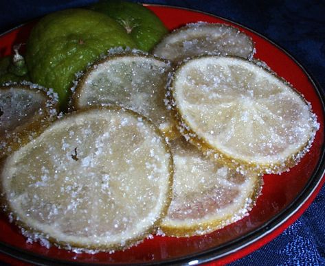 Right after joining RZ, I tried And was not able to find a recipe for candied limes, but Chef Neta kindly helped me find this 1 at the Food Network website. Twice since then questions have come up about candied limes, so I thot I would post the recipe. I modified the prep slightly to make it easier And more clear. I use the slices mainly to garnish lime-based beverages, desserts or baked goods, but also cut in sml pieces to add color And flavor to trail mix or add as a sml item to add ... Candied Limes, Lime Tart, The Food Network, Slices Recipes, Cake Decor, Trail Mix, Limes, Mini Desserts, Sweets Treats