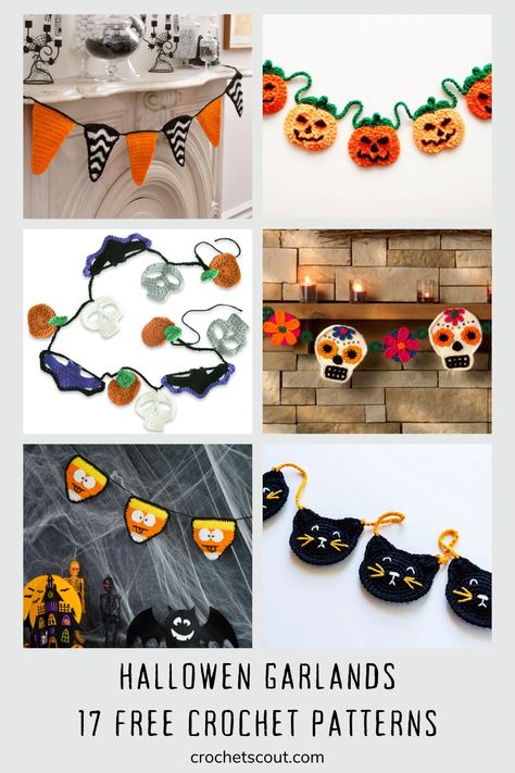 Looking for a creative way to bring some Halloween spirit to your home decor? Get your crochet hooks ready, with this curated collection of the best free Halloween-themed garlands and bunting. Free Garland Crochet Patterns, Halloween Garland Crochet Pattern Free, Fall Inspired Crochet Patterns, Fall Crochet Bunting, Halloween Crochet Bunting, Halloween Crochet Garland Free Pattern, Crochet Halloween Bunting Patterns Free, Crochet Ghost Garland Free Pattern, Crochet Fall Garland Patterns Free