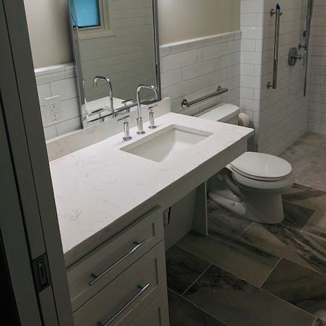 Accessible Bathroom Sink, Cambria Torquay, Universal Design Bathroom, Ada Sink, Accessible House, Accessible Bathroom Design, Accessible Kitchen, Paint Cabinets, Ada Bathroom