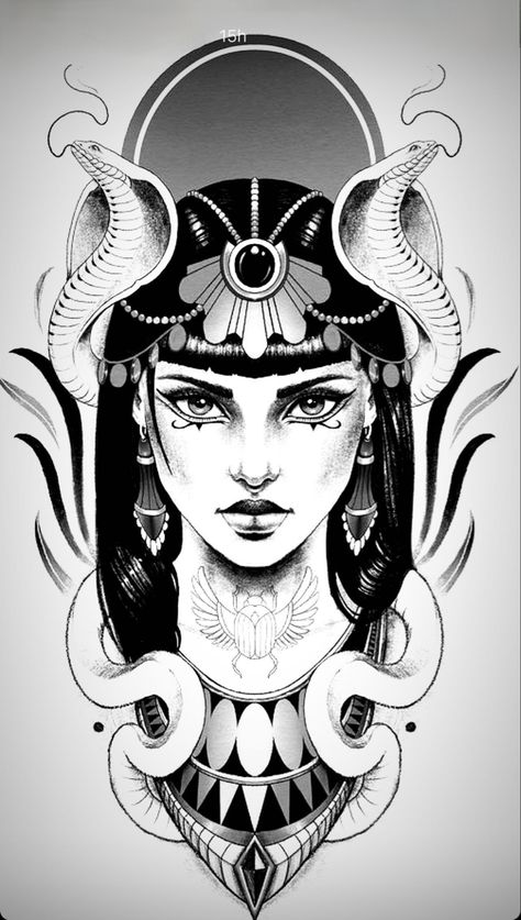 Hathor Goddess Tattoo, Cleopatra Tattoo Design, Tattoo Cleopatra, Egyptian Tattoo For Women, Egyptian Goddess Tattoo, Egyptian Queen Tattoos, Cleopatra Tattoo, Egypt Tattoo Design, Egypt Design