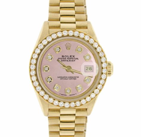 Gold Rolex Women, Rolex Pink, Princess Lifestyle, Rolex Women, Boot Bling, Oyster Perpetual Datejust, Gold Rolex, Pink Watch, Pink Passion