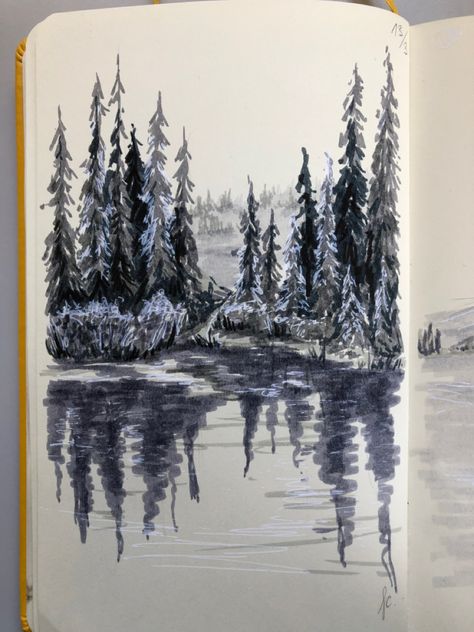 Marker sketching is good to practice values! #markerart #markersketch #markers #sketchbook #sketching #artiststudio #artwork #easysketch #sketchbookpage #markersket #sketching #artproject #value #valuestudy Marker Sketching, Copic Marker Drawings, Snow Texture, Marker Sketch, Winter Drawings, Copic Marker Art, Copic Marker, Sketch Markers, Sketchbook Pages