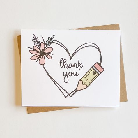 Handmade Teacher Thank You Cards Easy, Drawing Thank You Cards, Teacher Appreciation Thank You Cards, Funny Teacher Thank You Cards, Gratitude Cards Handmade For Teachers, Homemade Teacher Appreciation Cards, Zentangle Thank You Cards, Thank You Card Design For Teacher, Cute Cards For Teachers Diy