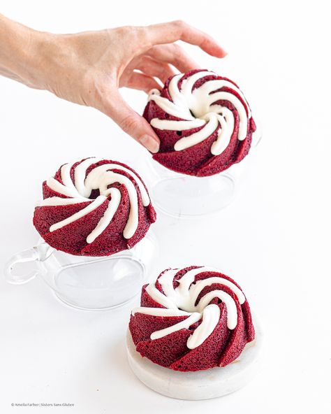 Gluten Free Mini Bundt Cake Recipes, Red Velvet Mini Bundt Cakes, Gluten Free Mini Bundt Cakes, Red Velvet Bunt Cake, Gluten Free Red Velvet Cupcakes, Dainty Cakes, Gluten Free Bundt Cake, Gluten Free Red Velvet, Red Velvet Bundt