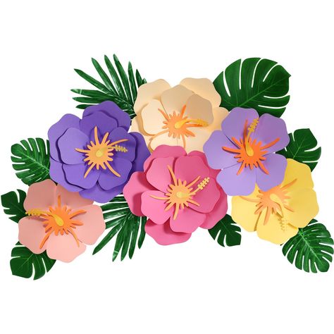 PRICES MAY VARY. Sufficient Quantity: the tropical classroom decoration set includes an abundant quantity of large, colorful fiesta paper flowers and lush palm leaves; You will receive 3 pcs large paper flowers measuring 12'' in dark purple, light pink, and beige, 3 pcs small paper flowers measuring about 7.87 inches/ 20 cm in yellow, light purple and pink, 34 pcs jungle leaves Quality Material: our Mexican style flowers and artificial tropical jungle leaves are respectively made of quality pape Easy Origami Rose, Luau Party Decorations, Bbq Table, Hawaiian Luau Party, Halloween Paper Crafts, Rose Crafts, Easy Paper Flowers, Faux Leaf, Large Paper Flowers