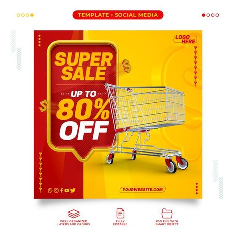 Retail Social Media Design, Discount Offer Creative Ads, Discount Social Media Design, Supermarket Social Media Design, 50% Off, Sale Social Media Design, Super Sale Poster, Supermarket Poster, Offers Poster