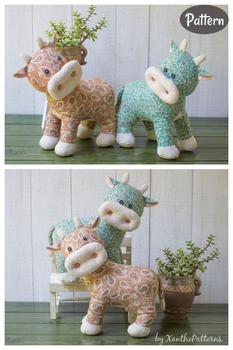 Stuffed Toy Sewing Pattern, Free Sewing Animal Patterns, Free Sewing Patterns For Toys, Sewing Animals Patterns, Diy Stuffed Animals Easy Free Pattern, Cow Patterns Sewing, Quilted Stuffed Animals, Cow Sewing Pattern Free, Sewing Stuffed Animals Patterns Free