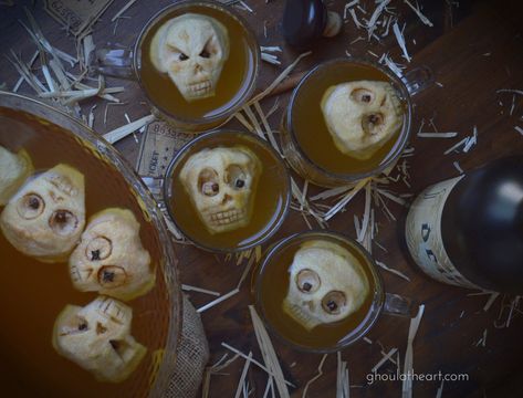 Rotten Apple Cider - Ghoul at Heart Rotten Apple, Mulled Apple Cider, Fun Halloween Treats, Spooky Food, Apple Head, Mulled Cider, Cider Recipe, Bad Apple, Homemade Birthday Cards