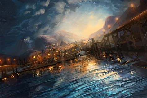 Village Lake by https://www.deviantart.com/chateaugrief on @DeviantArt Water Village, Fantasy Village, Sci Fi Landscape, Lake Village, Fantasy Pictures, Fantasy City, Fantasy Story, Futuristic City, Fantasy Adventure