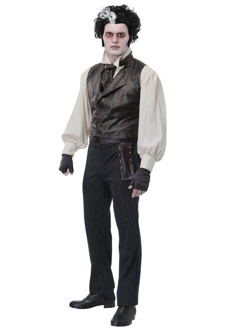 Sweeney Todd Costume, Gauze Shirt, Faux Leather Vest, Tim Burton Films, Fleet Street, Sweeney Todd, Movie Costumes, Black Vest, Vest Shirt