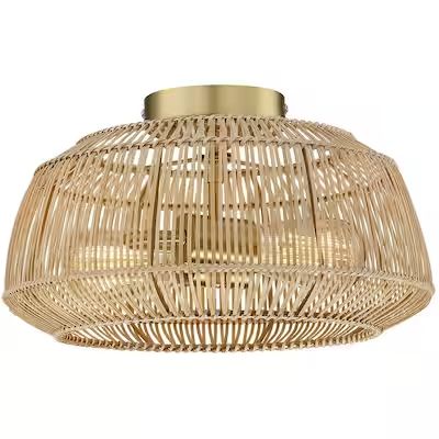 Rhett 14 in. 2-Light Brass Bohemian Rattan Semi-Flush Mount Ceiling Light Bamboo Flush Mount Light, Bohemian Ceiling Light, Rustic Style Decor, Rattan Light Fixture, Rattan Shades, Brass Bed, Vintage Edison Bulbs, Bedroom Light, Flush Mount Lights