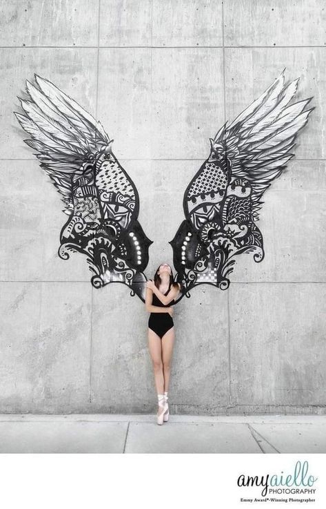 Ballerina Pointe Shoes, Chicago Murals, Angel Wings Art, Angel Wings Wall, Wings Art, Chicago Photography, Murals Street Art, Graffiti Wall Art, Mandala Wall Art