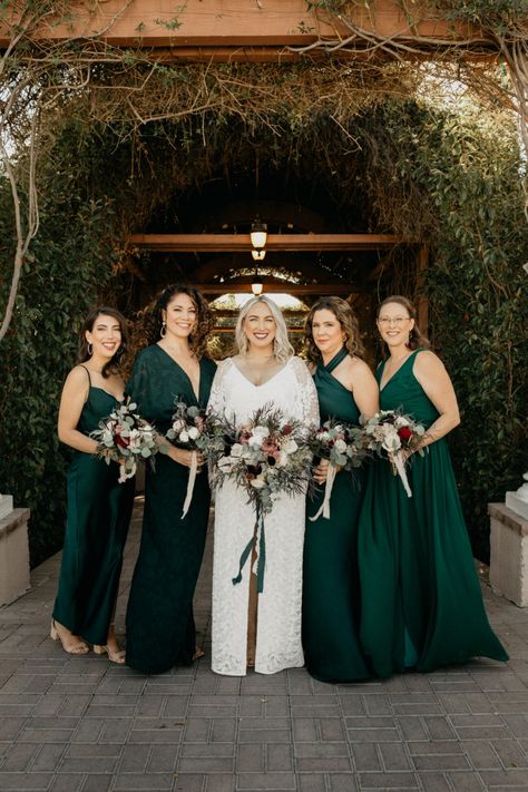 Emerald Bridesmaid Dresses Long, Emerald Green Bridesmaid Dresses Winter, Winter Wedding Bridesmaid Dresses, Emerald Green Bridesmaids, Emerald Bridesmaid Dress, Hunter Green Bridesmaid, Mismatched Green Bridesmaid Dresses, Green Bridesmaids Dresses, Hunter Green Bridesmaid Dress