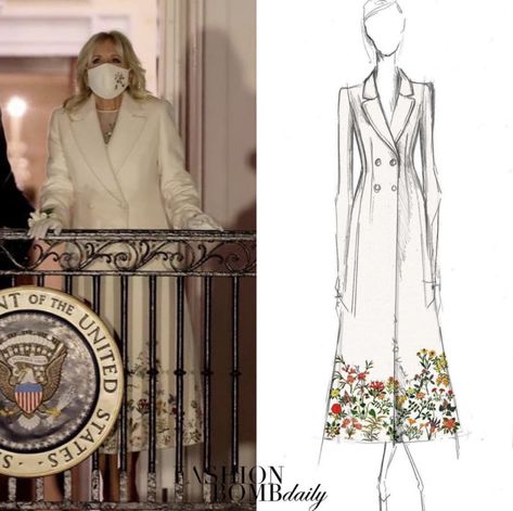 Dr. Jill Biden Wore a Cream Flower Embroidered Custom Gabriela Hearst Double-Breasted Cashmere Coat and Silk Wool and Organza Dress at the 2021 Presidential Inauguration Ball – Fashion Bomb Daily Style Magazine: Celebrity Fashion, Fashion News, What To Wear, Runway Show Reviews Presidential Inauguration, Cream Flower, Gabriela Hearst, Organza Dress, Cream Flowers, Couture Sewing, Silk Organza, Silk Wool, Double Breasted Coat