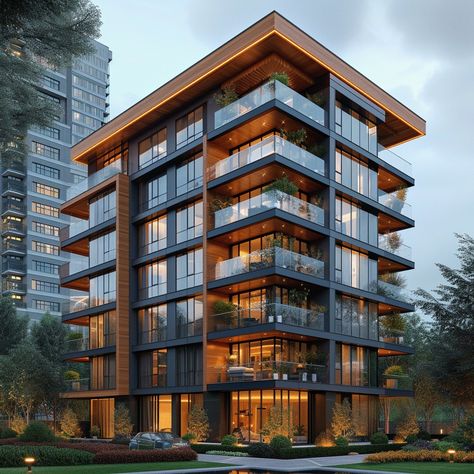 Contemporary Building Design, Building Apartment Design, 8 Story Apartment Building, Urban Housing Architecture, Luxury Apartment Building Exterior, Housing Complex Architecture, Luxury Residential Building, Apartment Exterior Design, Condominium Architecture