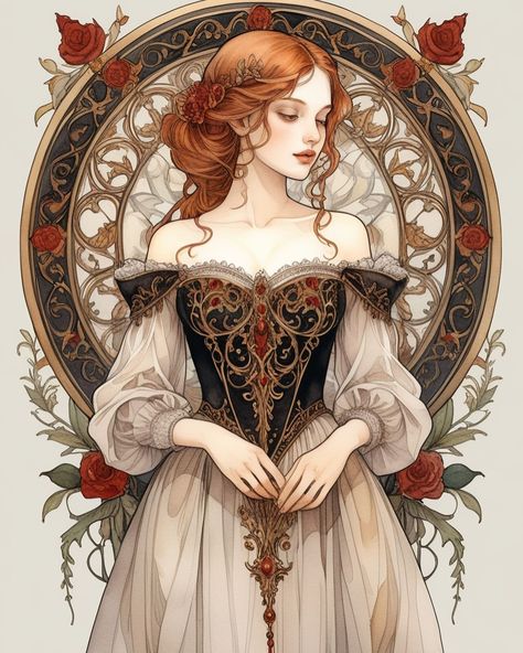 Character Design Styles, Red Hair Character, Princess Pose, Fantasy Illustration Art, Anime Illustration, Fashion Design Patterns, Fairytale Illustration, Elegant Dresses Classy, Vintage Poster Art