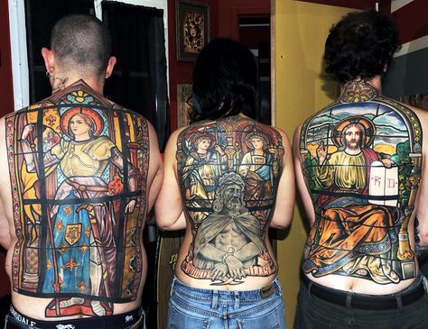 Sweet stained glass tattoos Stained Glass Tattoo, Glass Tattoo, French Tattoo, Tattoos Infinity, Irish Tattoos, Tattoo Magazine, Jeanne D'arc, Religious Tattoo, Religious Tattoos