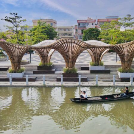 Bamboo Pavilion, China University, Water Pavilion, Pavilion Architecture, Bamboo Structure, Bamboo Architecture, Pavilion Design, Desain Lanskap, Parametric Architecture