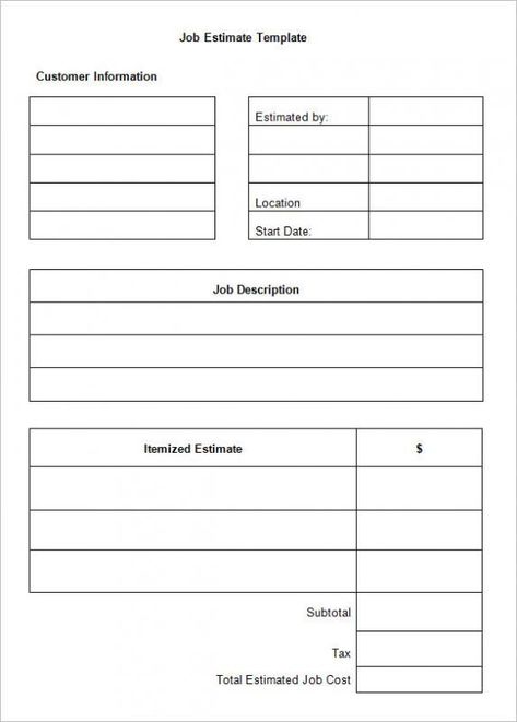 Job Estimate Template Job Proposal Template, Job References Template, Job Search Template, Job Estimate Template, Job Specification Example, Work Proposal, Quotation Format, Job Goals, Estimate Template