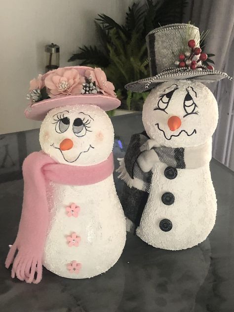 Crafty Fun Group | I don’t know whether Snowman has a wife but now in my house he has one Female Snowman, Mr And Mrs Snowman, Snowman Tree Topper, Mrs Snowman, Snowman Christmas Decorations, Snowman Hat, Snowman Tree, Christmas Decor Inspiration, Fun Group