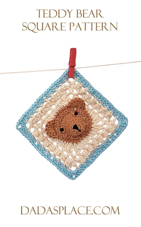 Teddy Bear Granny Square Crochet Pattern, Bear Granny Square Crochet, Teddy Bear Granny Square, Bear Granny Square, Sunburst Granny Square, Crochet Square Blanket, Handmade Baby Shower Gift, Granny Square Pattern, Crochet Stitches Guide