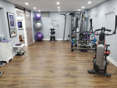 fitness room in basement - Google Search Basement Gym Design, Basement Gym And Family Room, Office Playroom Combo, Basement Workout Room, Home Gym Design Luxury, Luxury Basement, Basement Family Rooms, Basement Gym Ideas, Cool Basement Ideas