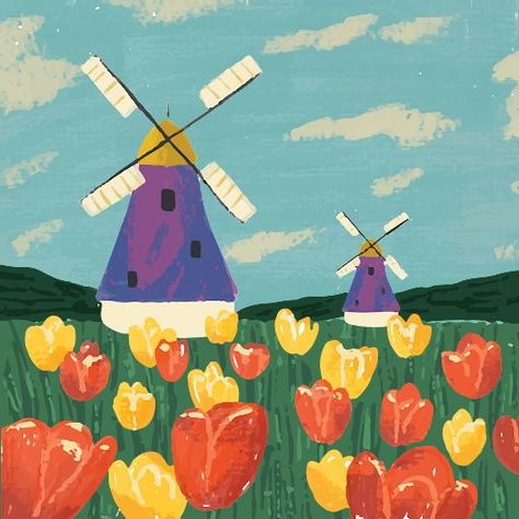 Windmill Photography, Windmills Photography, Dutch Windmill, Tulips Art, Dutch Windmills, Box Packaging Design, Society6 Art, Art Paint, Abstract Prints