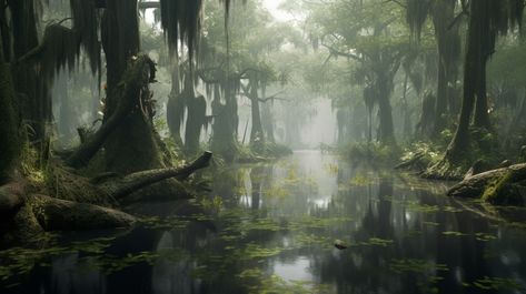 Misty Swamp, Swamp Background, Swamp Forest, Marsh Landscape, Tropical Environment, Swamp Monster, Ap Drawing, Minecraft Inspiration, Speed Painting