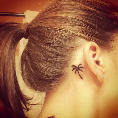 Behind the ear, Palm tree tattoo Tree Tattoo Behind Ear, Small Palm Tree Tattoo, Palm Tree Tattoo Ankle, Bonsai Tree Tattoos, Tree Tattoo Meaning, Pine Tattoo, Tree Tattoo Back, Oak Tree Tattoo, Willow Tree Tattoos