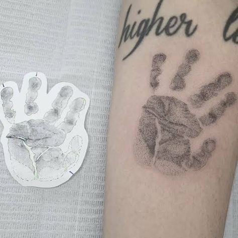 Baby Handprint Tattoo, Baby Hand Print Tattoo, Handprint Tattoo, Baby Hand Tattoo, Hand Print Tattoos, Son Tattoo, Blackwork Tattoos, Baby Handprint, Tattoo For Son