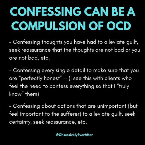 Alegra Kastens on Instagram: “Confession can be a compulsion ‼️ . Examples: - Confessing every thought to your romantic partner to alleviate guilt, seek reassurance…” Romantic Partner, Intrusive Thoughts, Resource Classroom, Inner Child, Psych, Feelings, Health, Pins, Instagram