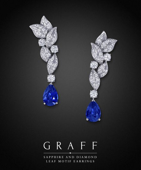 Graff Diamonds: Sapphire and Diamond Leaf Motif Earrings Graff Jewelry, Graff Diamonds, Earrings Sapphire, Leaf Motif, Earrings Diamond, Fabulous Jewelry, Blue Jewelry, Sapphire Necklace, Sapphire Earrings