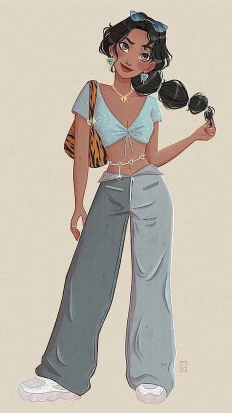 Jasmine Fanart Modern, Jasmine Wallpaper Iphone, Modern Disney Princess Art, Jasmine Modern Outfit, Prinssece Disney, Disney Princesses Modern, Modern Princess Jasmine, Modern Disney Princess Outfits, Disney Princess Fanart