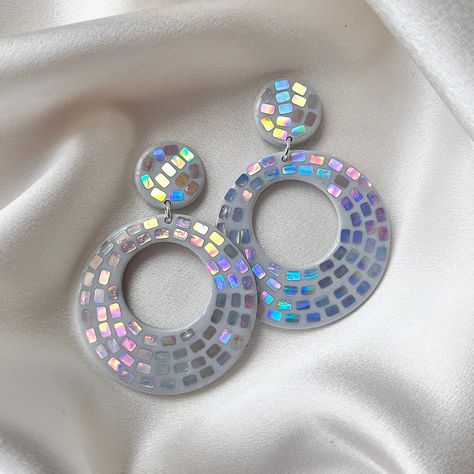 Disco Ball Earrings, Mirror Holographic Statement Earrings, Groovy 60s 70 80s Earrings, Funky Retro Circle Hoop, Hypoallergenic Dangle Studs Disco Ball Earrings, Colourful Earrings, Earrings Funky, 80s Earrings, Funky Earrings, Mirror Ball, Ball Earrings, Mirror Art, Display Cards