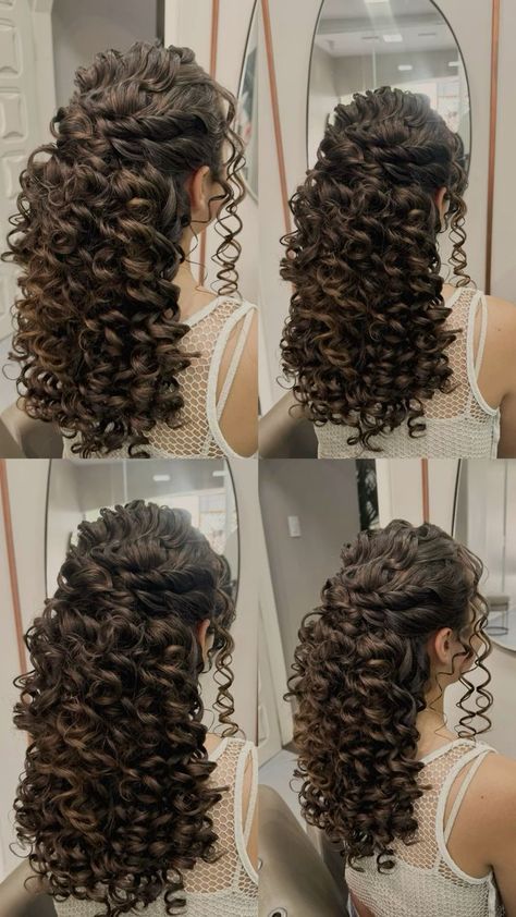 21 CURLY HAIRSTYLES FOR FORMAL OCCASIONS - julsweek Tiara Hairstyles Open Hair, Curly Hair Bride Wedding Day, Naturally Curly Wedding Hair Half Up, Curly Hairstyles Down Natural Curls, Hair Styles For Reception, Curly Hair For Prom, Medieval Hairstyles Princesses, Updo Hairstyles Curly Hair, Curly Hair Styles For Wedding