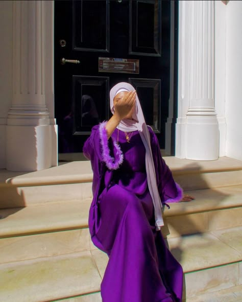 Purple Satin Dress Hijab, Modest Dresses Fashion, Muslim Fashion Hijab Outfits, Hijabi Fashion Casual, Fashion Top Outfits, Mode Abaya, Modest Dresses Casual, Muslim Fashion Hijab, Modesty Fashion