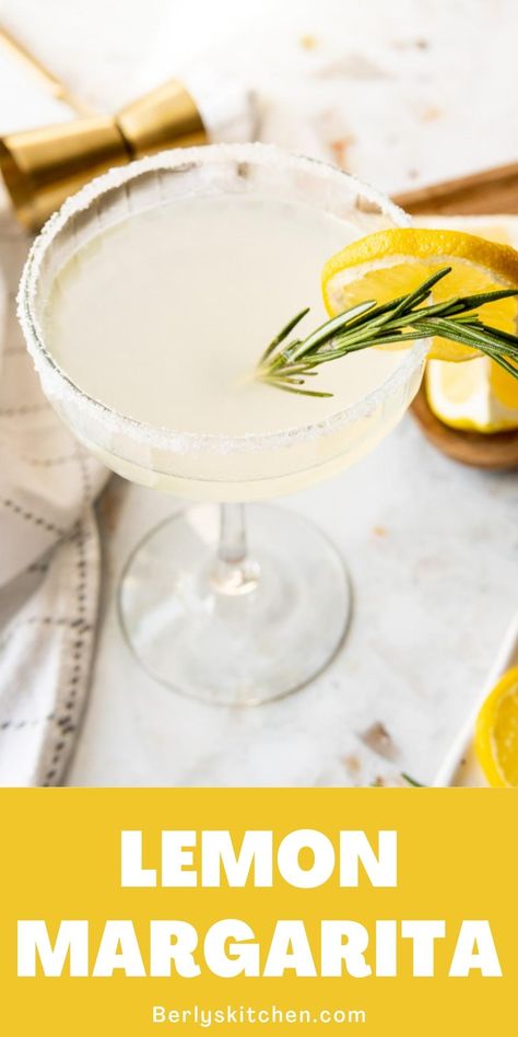 Lemon margarita with a rosemary sprig. Lemon Margarita, Mint Julip, Broccoli Dishes, Rosemary Simple Syrup, Squeezed Lemon, Cinnamon Rolls Homemade, Alcohol Drinks, Triple Sec, Alcohol Recipes