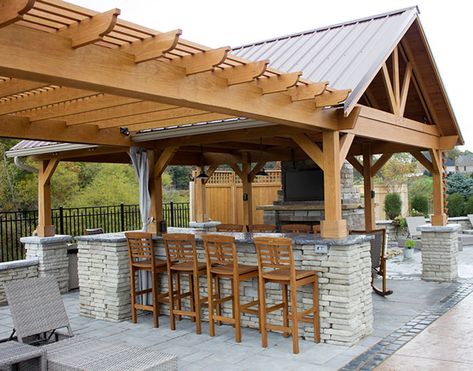 Breckenridge Wood Pavilion - Kauffman Lawn Furniture Outdoor Patio Designs, Outdoor Pavilion, Grill Area, Modern Pergola, Pergola Attached To House, Backyard Gazebo, Pergola Design, Backyard Pavilion, Outdoor Kitchen Patio