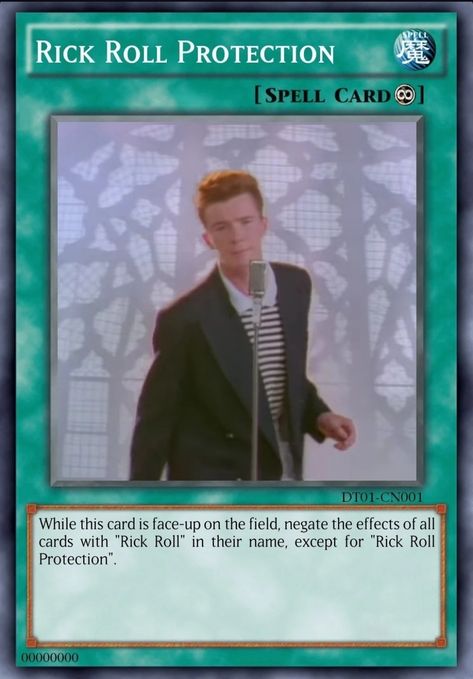 Anti Rick Roll Card, Card Memes, Yugioh Decks, Yugioh Trap Cards, Rick Roll, Trap Cards, Spell Cards, Rick Rolled, Uno Cards