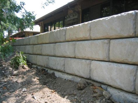 Large Retaining Wall Blocks, Steep Hillside Landscaping, Concrete Sleeper Retaining Walls, Concrete Block Retaining Wall, Block Retaining Wall, Diy Retaining Wall, Landscaping Blocks, Backyard Retaining Walls, Lake Landscaping