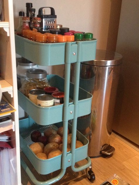 My new ikea kitchen trolley !!! Storage !!! Ikea Trolley Aesthetic, Kitchen Trolley Ideas, Ikea Kitchen Trolley, Ikea Trolley, Trolley Ideas, Kitchen Trolley Design, Raskog Ikea, Raskog Cart, Trolley Storage