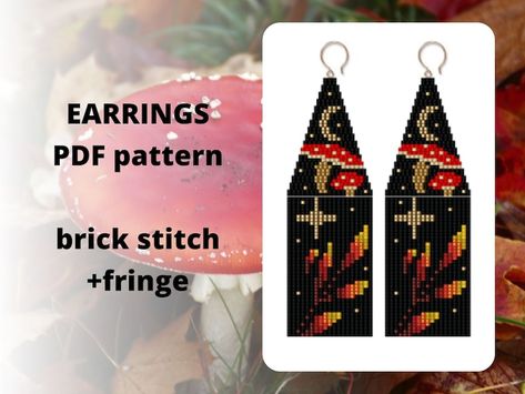 Fly Agaric, Earrings Pattern, Seed Bead Pattern, Spider Earrings, Seed Beading, Brick Stitch Earrings, Brick Stitch Pattern, Beaded Earrings Patterns, Beaded Jewelry Patterns