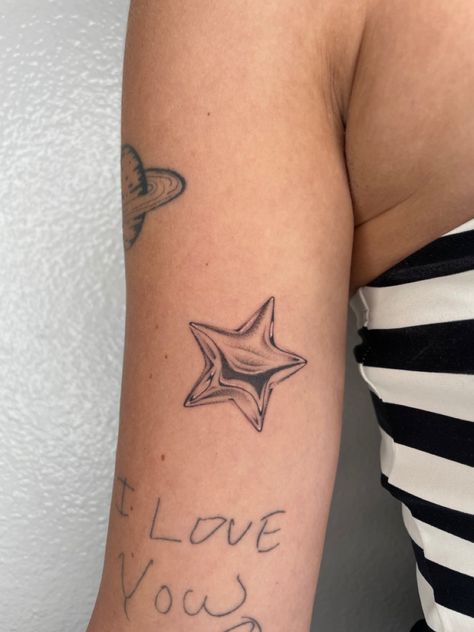 Crescent Shaped Tattoo, Cybersigilism Heart Tattoo, Chrome Star Tattoo, Hand Star Tattoo, Trad Heart Tattoo, Heart And Star Tattoo, Heart On My Sleeve Tattoo, Heart On Sleeve Tattoo, Stargirl Tattoo