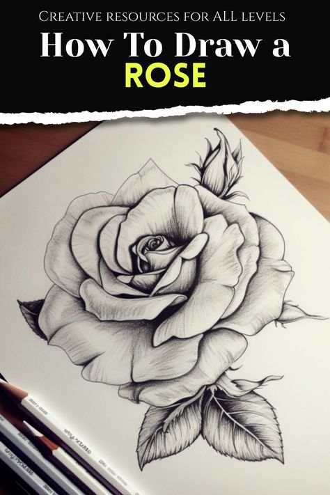 How to draw a rose easy way Rose Shading Drawing, Beautiful Rose Drawing, Drawing Ideas Flowers, Realistic Rose Drawing, Messi Drawing, Sketching Shading, Rose Drawing Simple, Drawing Rose, Rose Step By Step