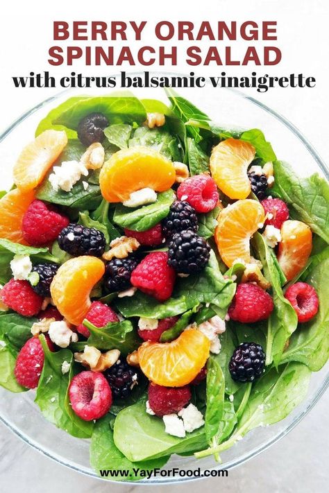 Berry Orange Spinach Salad with Citrus Balsamic Vinaigrette - Yay! For Food Citrus Balsamic Vinaigrette, Orange Spinach Salad, Salad With Balsamic Vinegar, Balsamic Vinegar And Olive Oil, Olive Oil Dressing, Oil Dressing, Gut Microbiome, Balsamic Vinaigrette, Spinach Salad