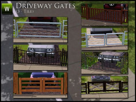 Have unruly neighbors always playing in your yard? Maybe you just want to help protect your car from theft and vandalism? An idea from Sims 2 that ported over to TS3 - Driveway Gates! Help keep... Sims 4 Driveway, Sims 4 Dog, Cc The Sims 4, Double Gate, Driveway Gates, Dog Gate, Driveway Gate, Cc Sims, The Sims Resource