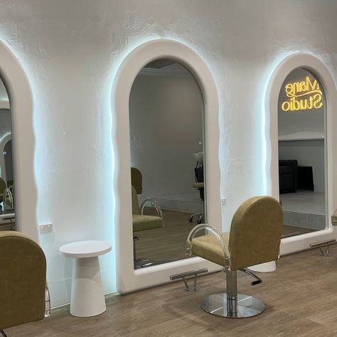 Transform your hair salon space with the Amara Mirror. Its elegant arched design and refined white finish create a welcoming atmosphere, elevating every styling station. Get in touch today to discover how the Amara can enhance your space. @mane.studio.98 #Mirrors #MirrorDesign #HomeDecor #InteriorDesign #DecorInspiration #MirrorStyle White Floor Mirror, Salon Stations, Styling Stations, Arched Mirror, White Mirror, White Floors, Bathroom Collections, Length Mirror, White Led Lights